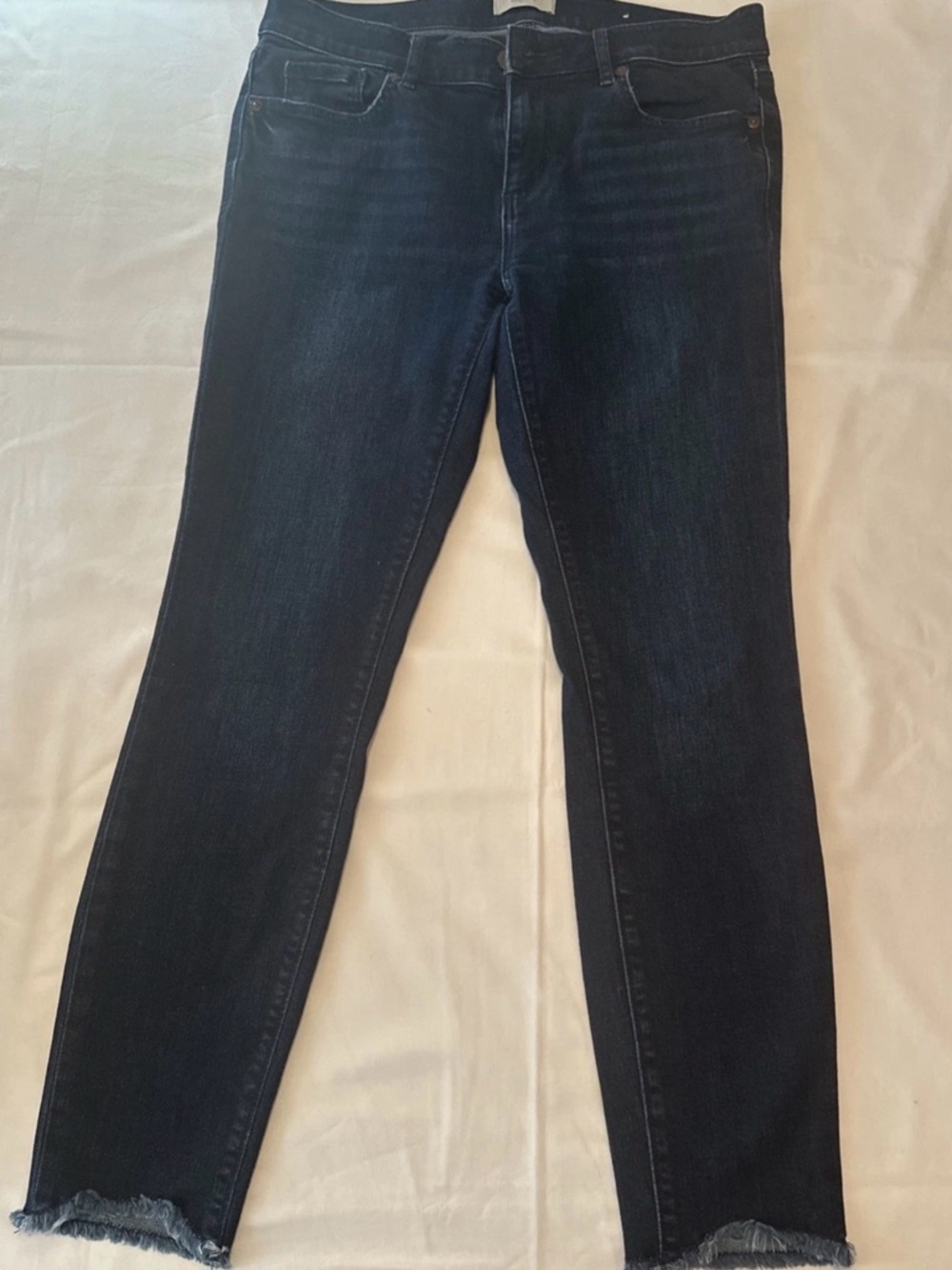 LOFT Women's Dark Blue Skinny Jeans with Frayed Hem